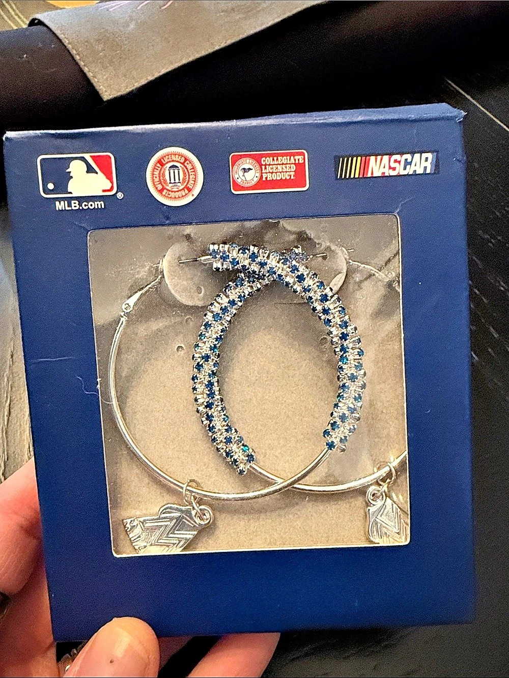 LogoArt Seattle Mariners Amped Logo Crystal Earrings Silver & Blue
